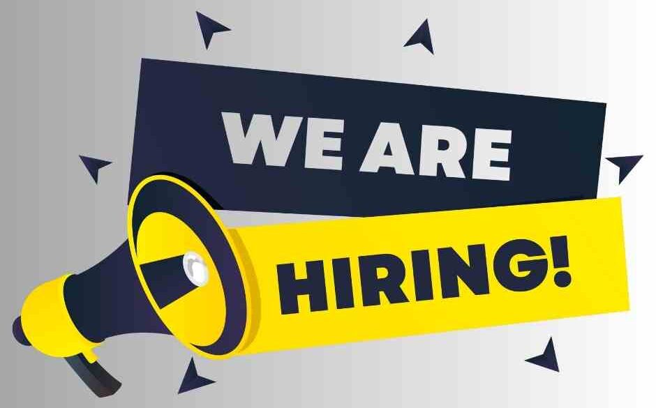 Graphic says "we are hiring" with megaphone