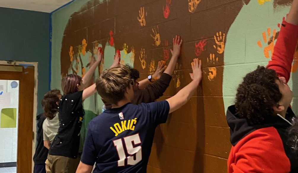 Youth group painting mural