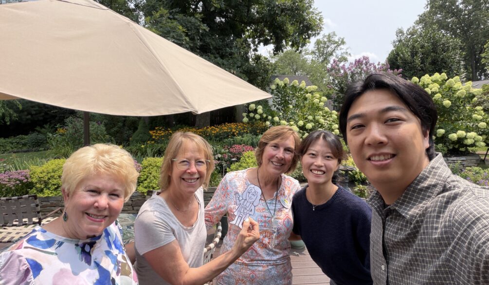Pastor Paula's backyard with Patti, Nancy, Eunkyung, and Sunu