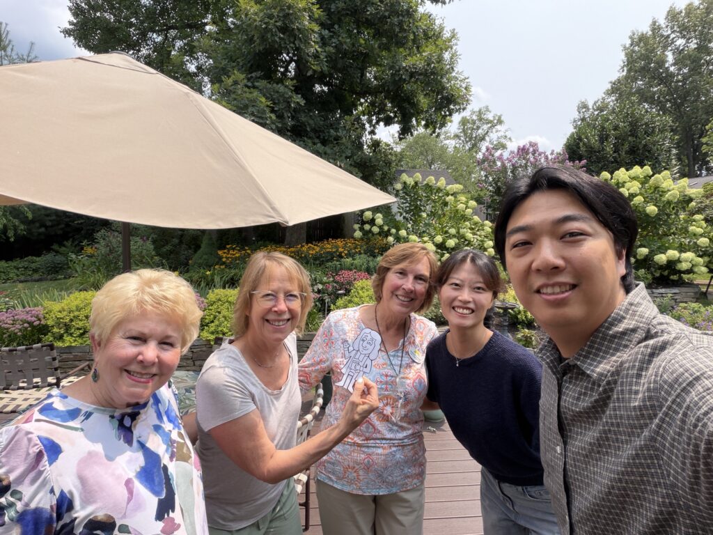 Pastor Paula's backyard with Patti, Nancy, Eunkyung, and Sunu