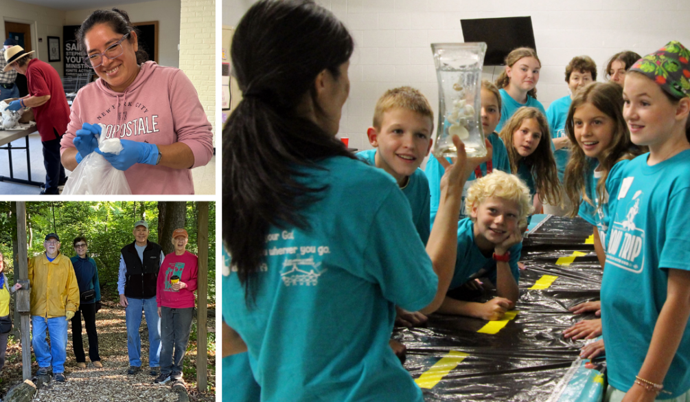 Distributing produce, working in woods, VBS