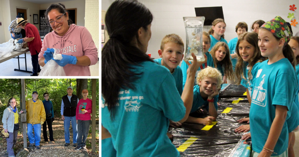 Distributing produce, working in woods, VBS