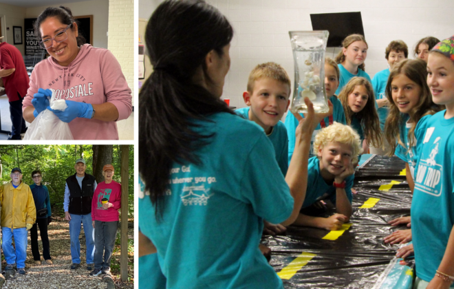 Distributing produce, working in woods, VBS