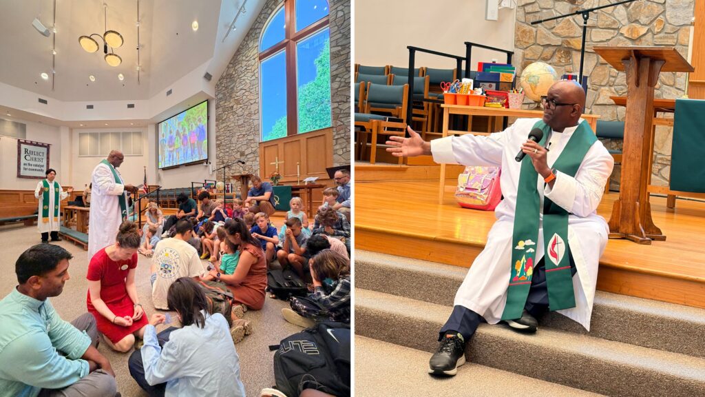 Pastor Chaney blessing the backpacks
